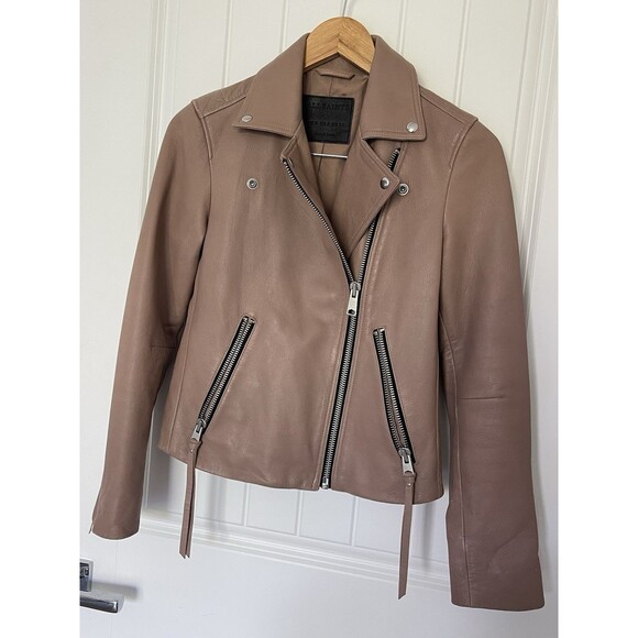 AllSaints Dalby Lamb Leather Biker Jacket Size US 4 UK8 $529 Moonlight Pink Rare - Picture 2 of 14